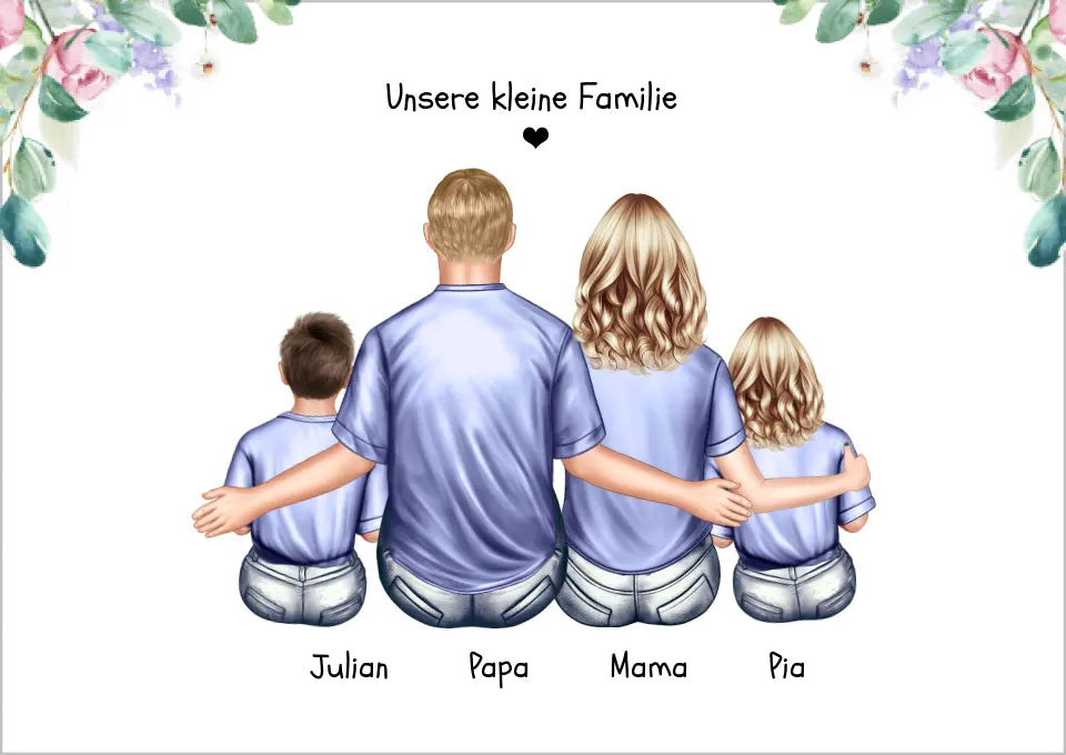 Weihnachtsgeschenk Familienbild mit 3 Kindern - personalisiertes Geschenk Papa -Geschenk Mama - Ostergeschenk