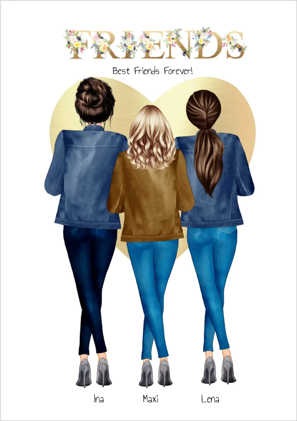 3 Freundinnen Bild Geschenk personalisiert mit Spruch - Poster Freundinnen Geburtstagsgeschenk