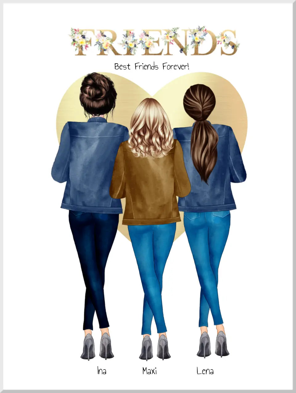 3 Freundinnen Bild Geschenk personalisiert mit Spruch - Poster Freundinnen Geburtstagsgeschenk