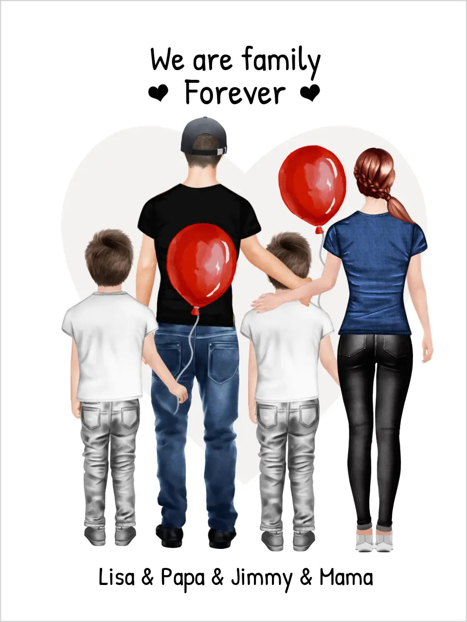 Personalisiertes Poster Familie mit 2 Kindern - Familienbild mit 2 Kindern - Personalisiertes Familienportrait - We are family