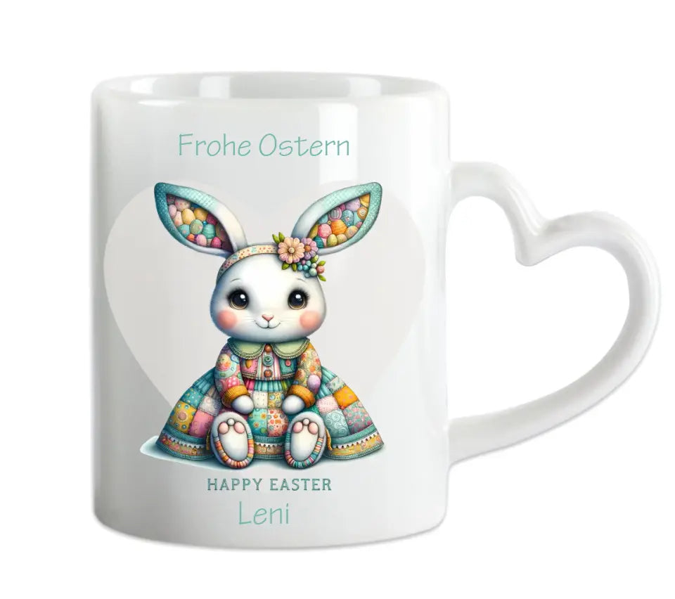 Ostergeschenk - personalisierte Tasse mit Osterhasen-Motiv, Name und Text Herzhenkeltasse Default Mug Classic - Panorama
