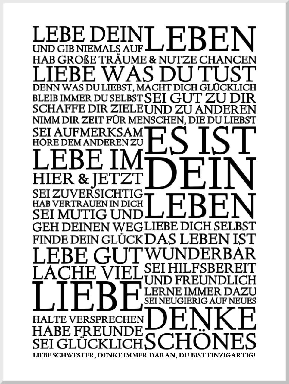 ZEITRAUM-KUNSTDRUCK, LEBE DEIN LEBEN, Sprücheposter mit Personalisierung Leinwanddruck Leinwandbild