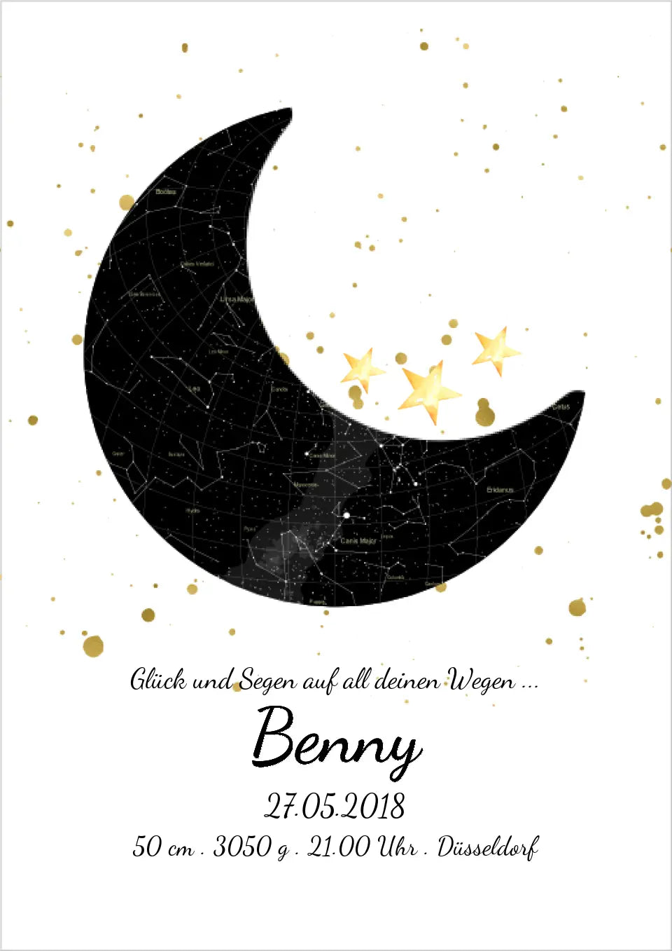 Personalisiertes Mond Sternenbild rot- Sternenhimmel Poster - Sternenkarte Geschenk zur Geburt / Taufe / Geburtstag Mädchen/Junge