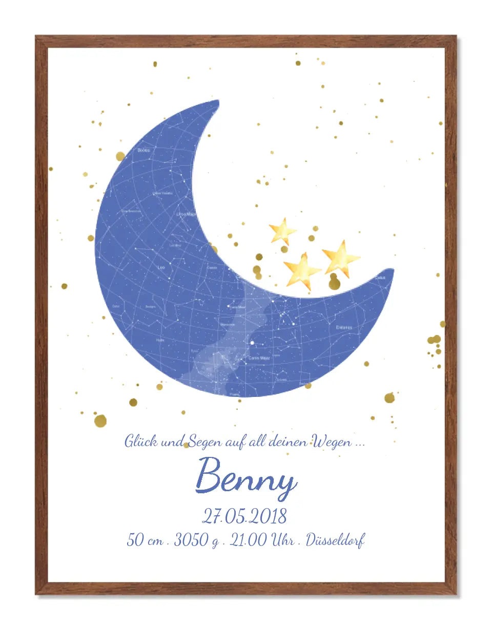 Geburtsgeschenk & Taufgeschenk Geburtsanzeige |  Poster Sternkarte Design | Babygeschenk zur Geburt, zur Taufe | Sternenhimmel | Junge