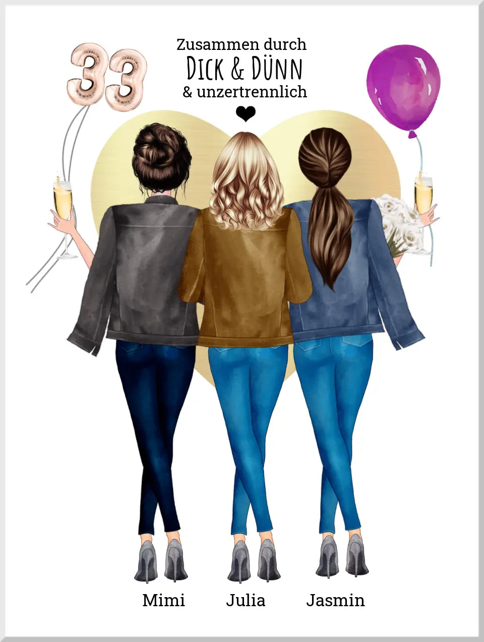 Personalisiertes Geschenk Freundin Geburtstag -Freundinnen Geburtstag Poster, 3 Freundinnen Bild Geschenk - Weihnachtsgeschenk