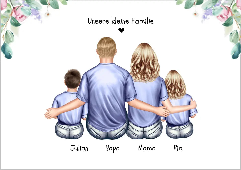 Familienposter, Familienbild mit 2 + 3 Kindern + Baby - Geschenk Papa -Geschenk Mama - Geschenk Vatertag - Geschenk Muttertag, Vatertagsgeschenk Geburtstagsgeschenk