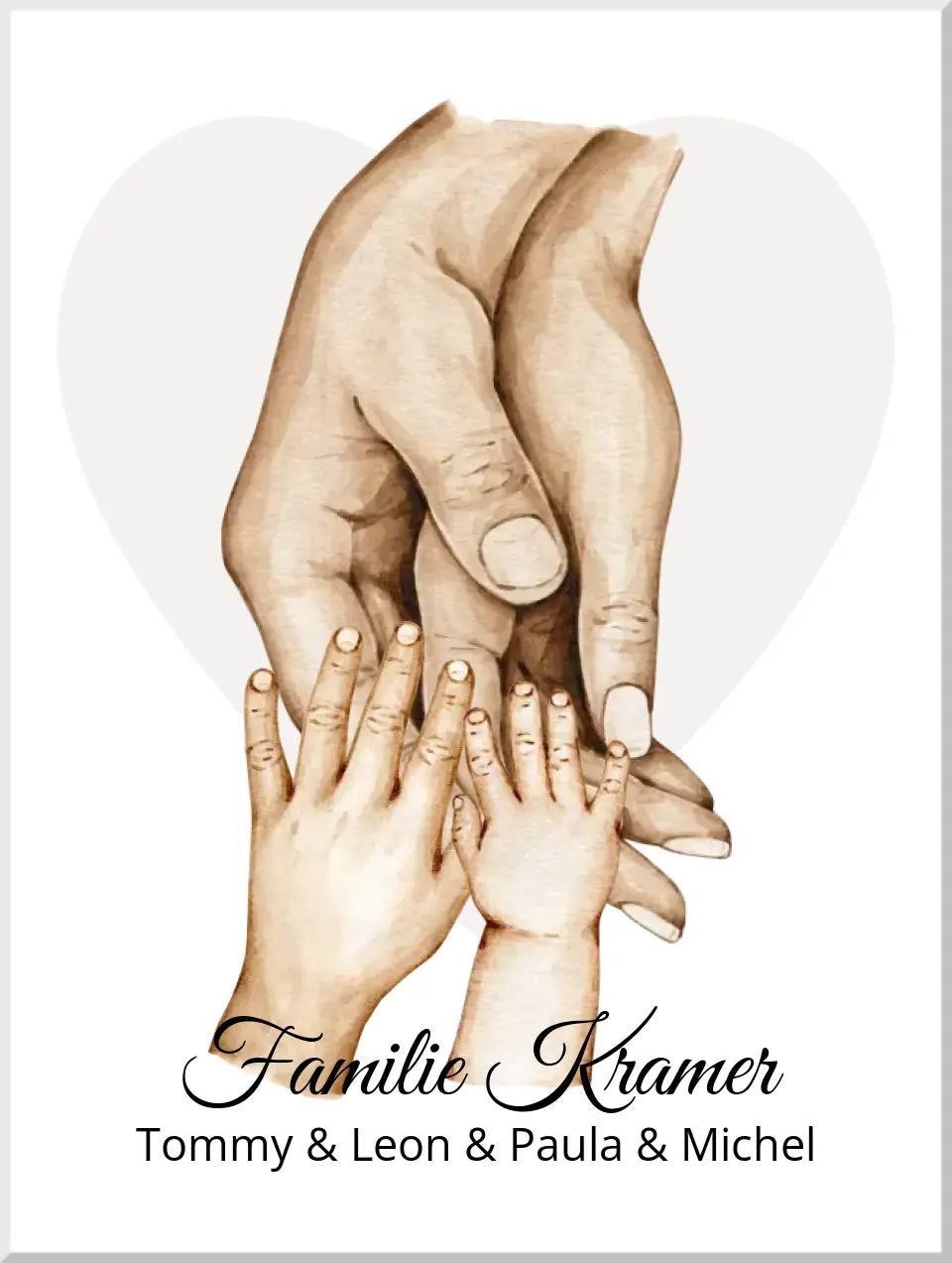 Personalisiertes Familiengeschenk als Familienposter mit Hände Motiv | Namen 4 Personen | Geschenk Bild Familie