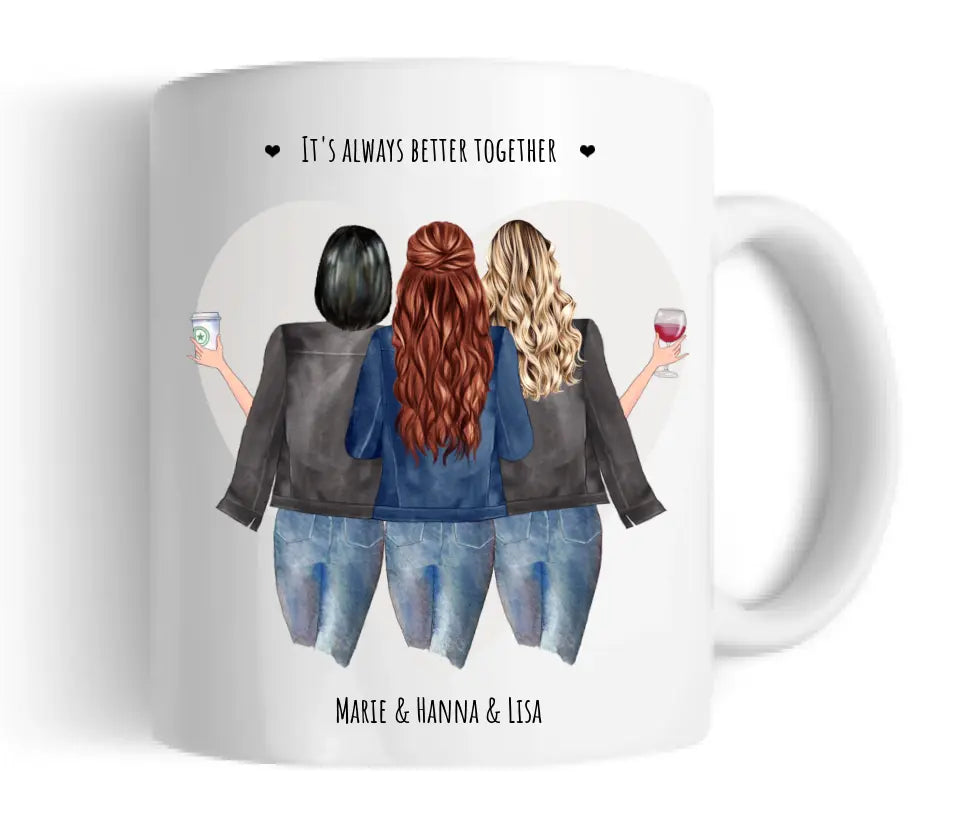 Personalsiertes Geschenk 3 Beste Freundinnen Tasse, Kaffeebecher, Freundinnentasse, Geschenk Familie, Beste Schwester, Freundschaftstasse Geschenk Ostern