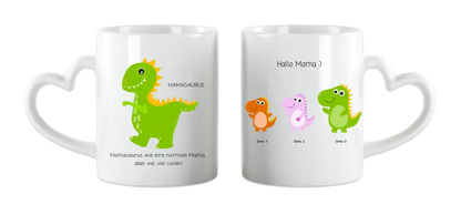 Personalisierte Tasse Mamasaurus | Omasaurus Tasse für alle Eltern mit 1-9 Kindernamen und kleinen Dinos-freie Texteingabe