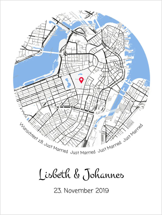 Personalisiertes Stadtkarten Poster erstellen | personalisiertes Hochzeitsgeschenk | Stadtposter Koordinaten Bild