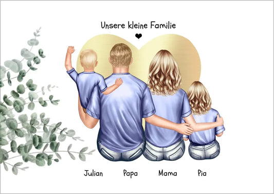Personalisiertes Familienbild mit 2 Kindern- Geburtstagsgeschenk - Muttertagsgeschenk - Papa Vatertagsgeschenk