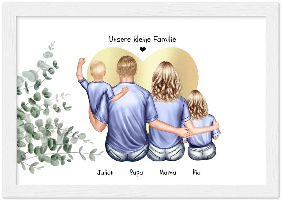 Personalisiertes Familienbild mit 2 Kindern- Geburtstagsgeschenk - Muttertagsgeschenk - Papa Vatertagsgeschenk