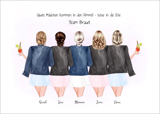 Team Braut, Personalisiertes Geschenk Junggesellinnenabschied Poster, Freundinnen Bild JGA Braut, Brautjungfern