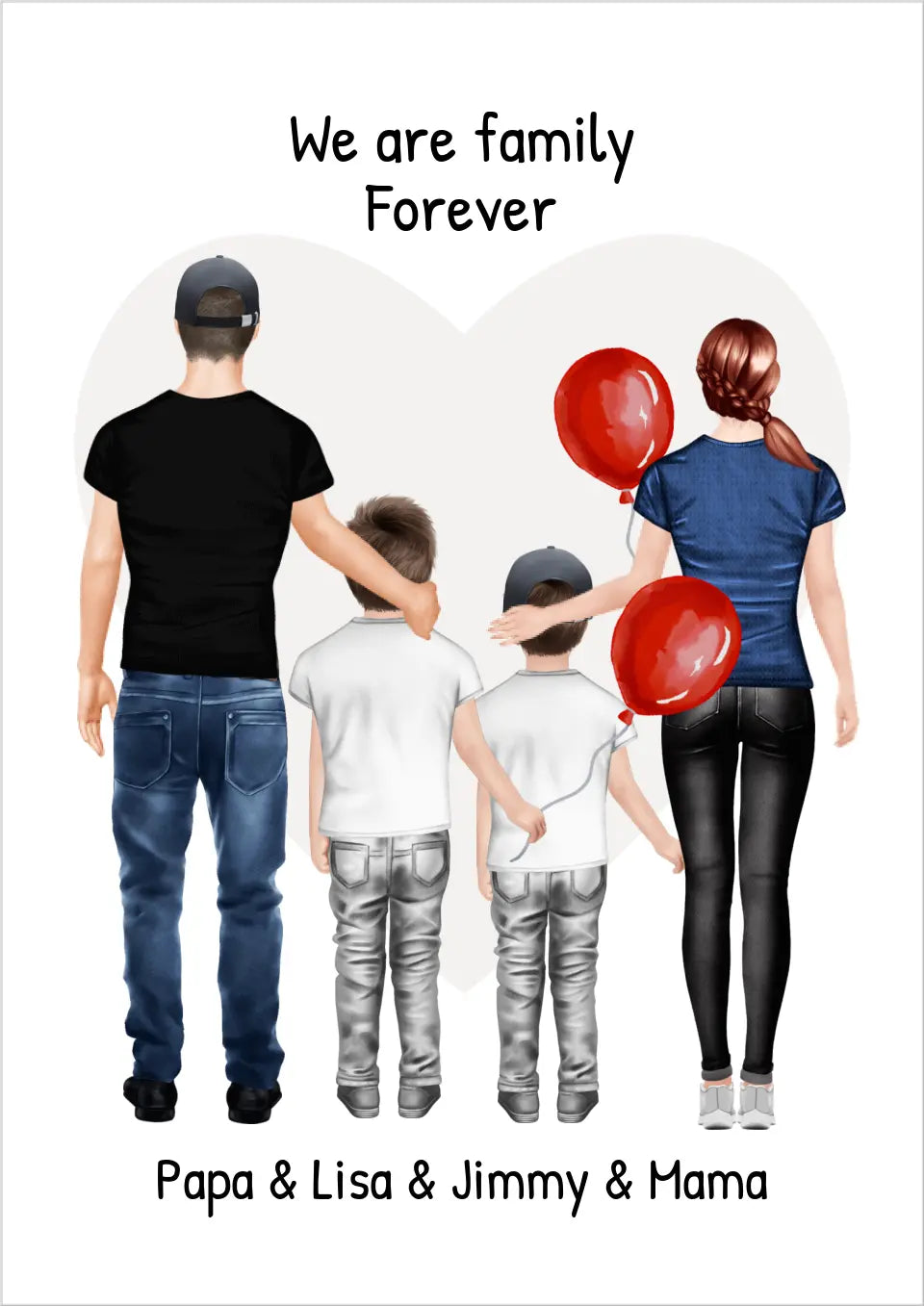 Familienbild mit 2 Kindern - Personalisiertes Familienportrait - We are family 2