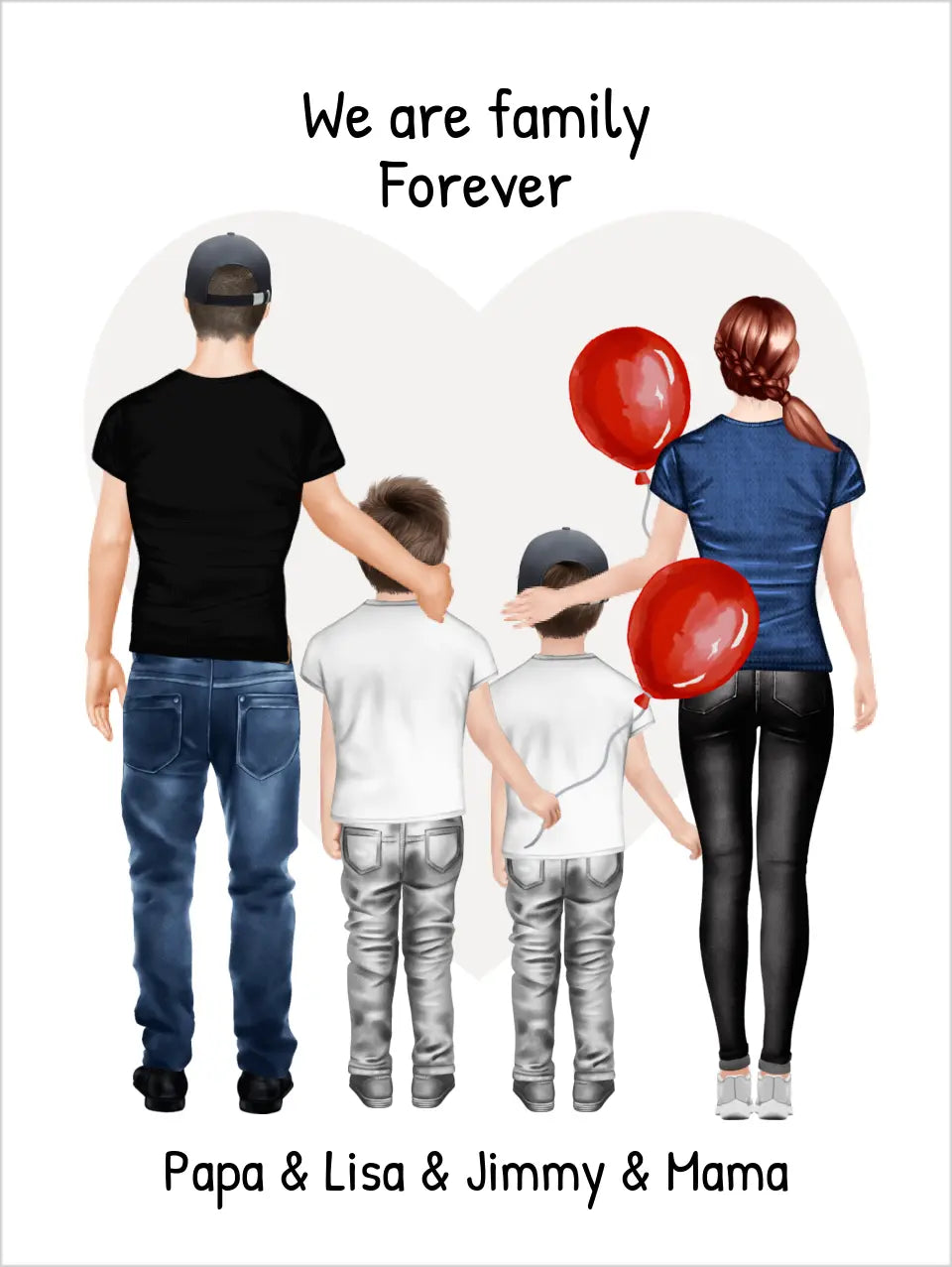 Familienbild mit 2 Kindern - Personalisiertes Familienportrait - We are family 2