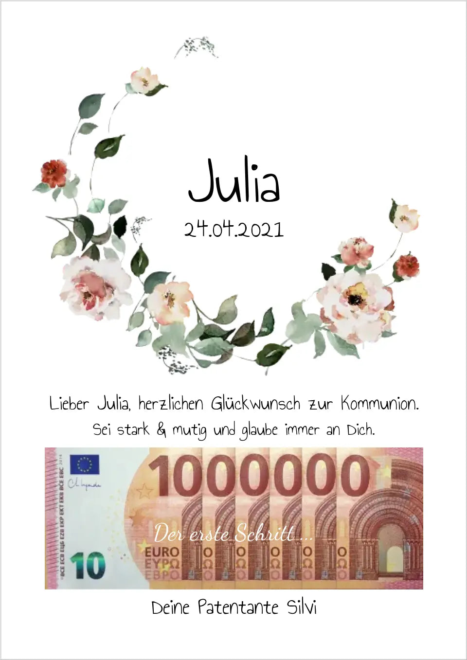 Personalisiertes Geschenk, Geldgeschenk zum Geburtstag, Jugendweihe, Kommunion, Konfirmation, Geburtstagsgeschenk 1. Million