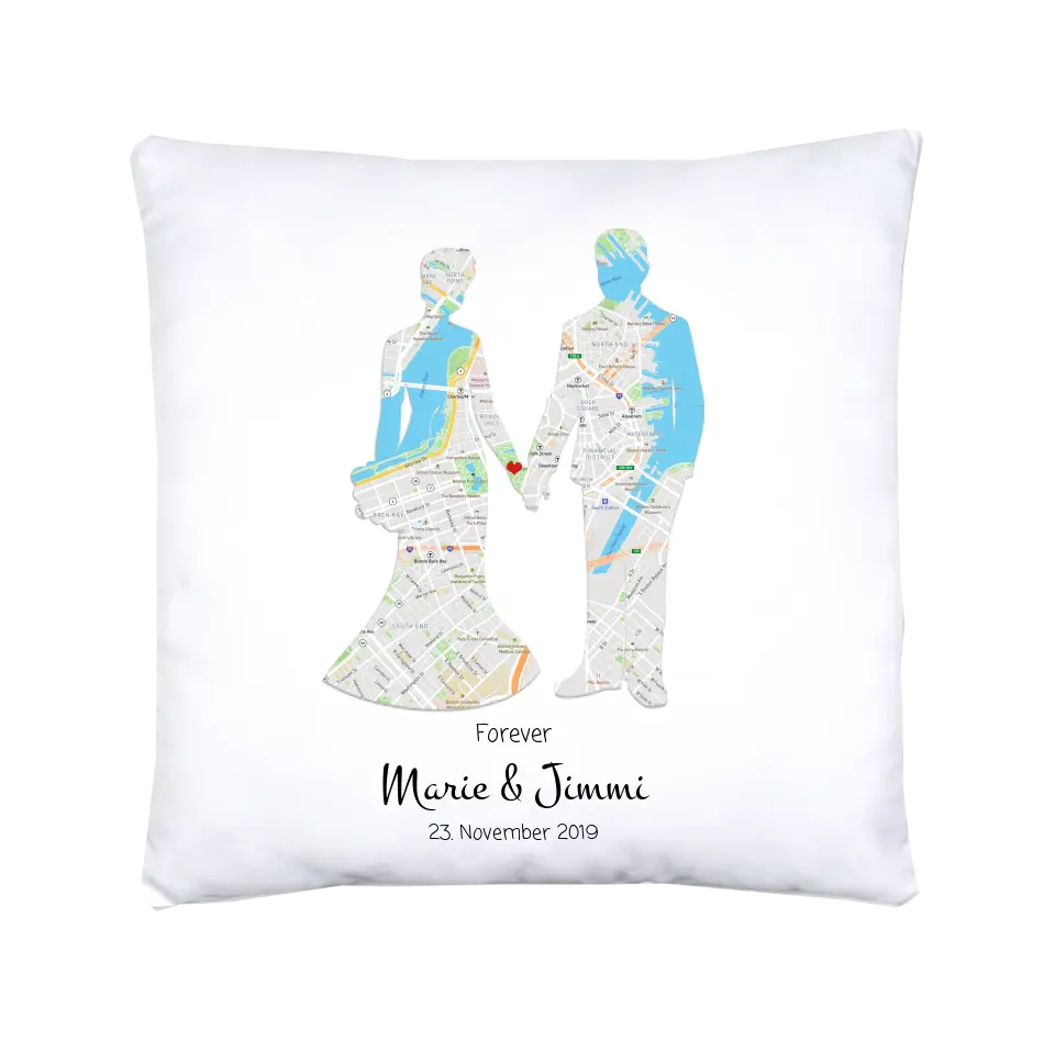 Hochzeitsgeschenk Just Married | Personalisierter Bettbezug Brautpaar Motiv | Geschenk zur Hochzeit, Valentin, Liebe im Koordinaten Stadtkarte Design