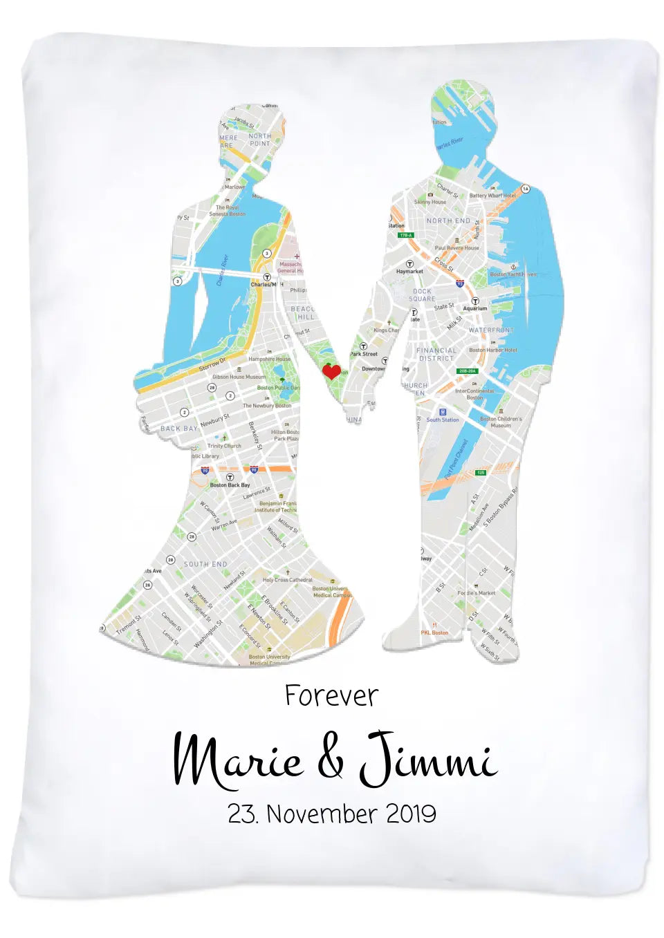 Hochzeitsgeschenk Just Married | Personalisierter Bettbezug Brautpaar Motiv | Geschenk zur Hochzeit, Valentin, Liebe im Koordinaten Stadtkarte Design
