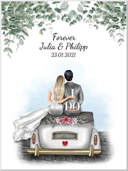 Personalisiertes Hochzeitsgeschenk - Wedding Car - Hochzeitsauto - Geschenk Hochzeit - Geschenk Bild Hochzeit - Geschenk Poster Hochzeit