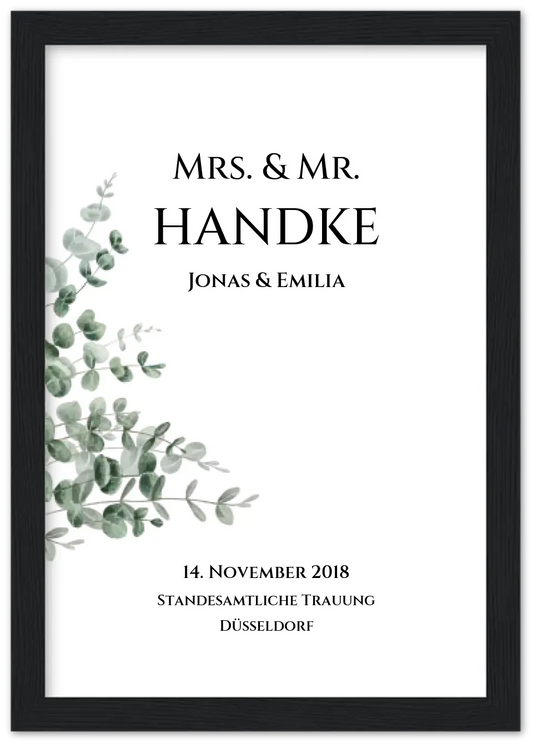 Personalisiertes Hochzeitsposter "Just Married" |  "Mr. & Mrs." Hochzeitsgeschenk mit Namen und Datum