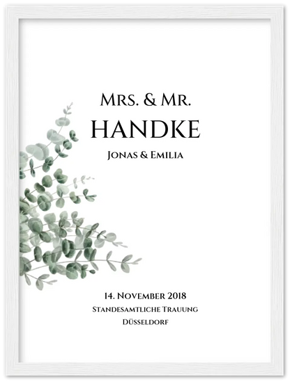 Personalisiertes Hochzeitsposter "Just Married" |  "Mr. & Mrs." Hochzeitsgeschenk mit Namen und Datum