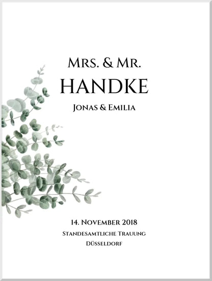 Personalisiertes Hochzeitsposter "Just Married" |  "Mr. & Mrs." Hochzeitsgeschenk mit Namen und Datum