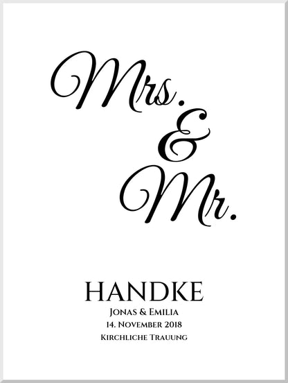 Personalisiertes Hochzeitsposter "Mr. & Mrs." |  Hochzeitsgeschenk mit Namen und Datum | LGBTQ+