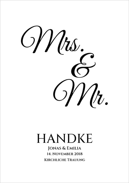 Personalisiertes Hochzeitsposter "Mr. & Mrs." |  Hochzeitsgeschenk mit Namen und Datum | LGBTQ+