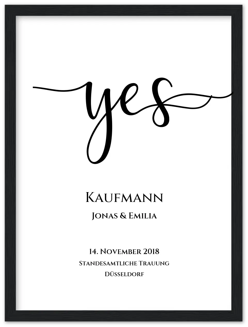 Personalisiertes Hochzeitsposter "YES" |  Hochzeitsgeschenk mit Namen und Datum