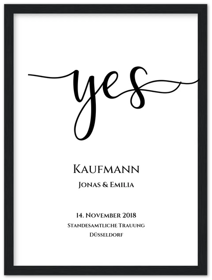 Personalisiertes Hochzeitsposter "YES" |  Hochzeitsgeschenk mit Namen und Datum