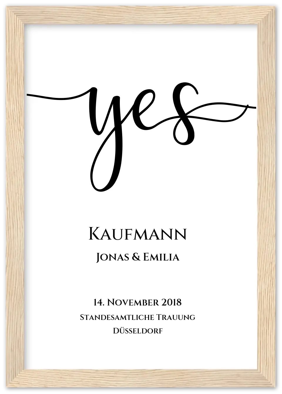 Personalisiertes Hochzeitsposter "YES" |  Hochzeitsgeschenk mit Namen und Datum