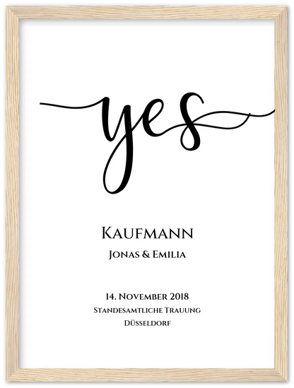 Personalisiertes Hochzeitsposter "YES" |  Hochzeitsgeschenk mit Namen und Datum