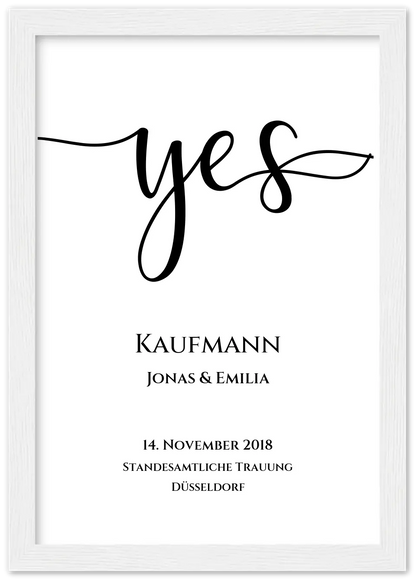 Personalisiertes Hochzeitsposter "YES" |  Hochzeitsgeschenk mit Namen und Datum