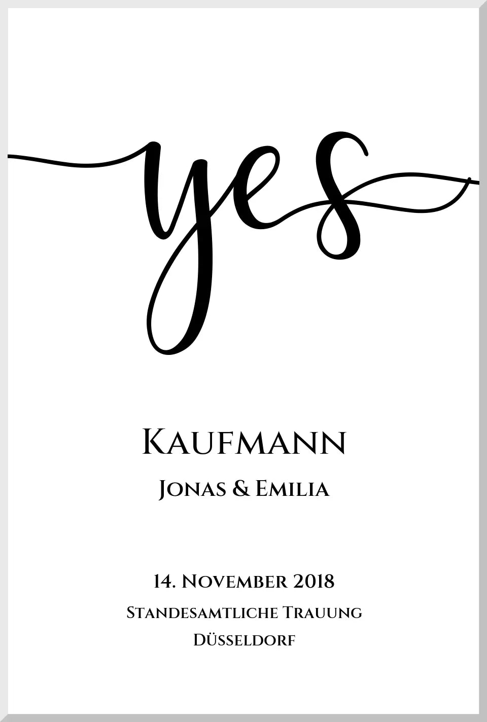 Personalisiertes Hochzeitsposter "YES" |  Hochzeitsgeschenk mit Namen und Datum