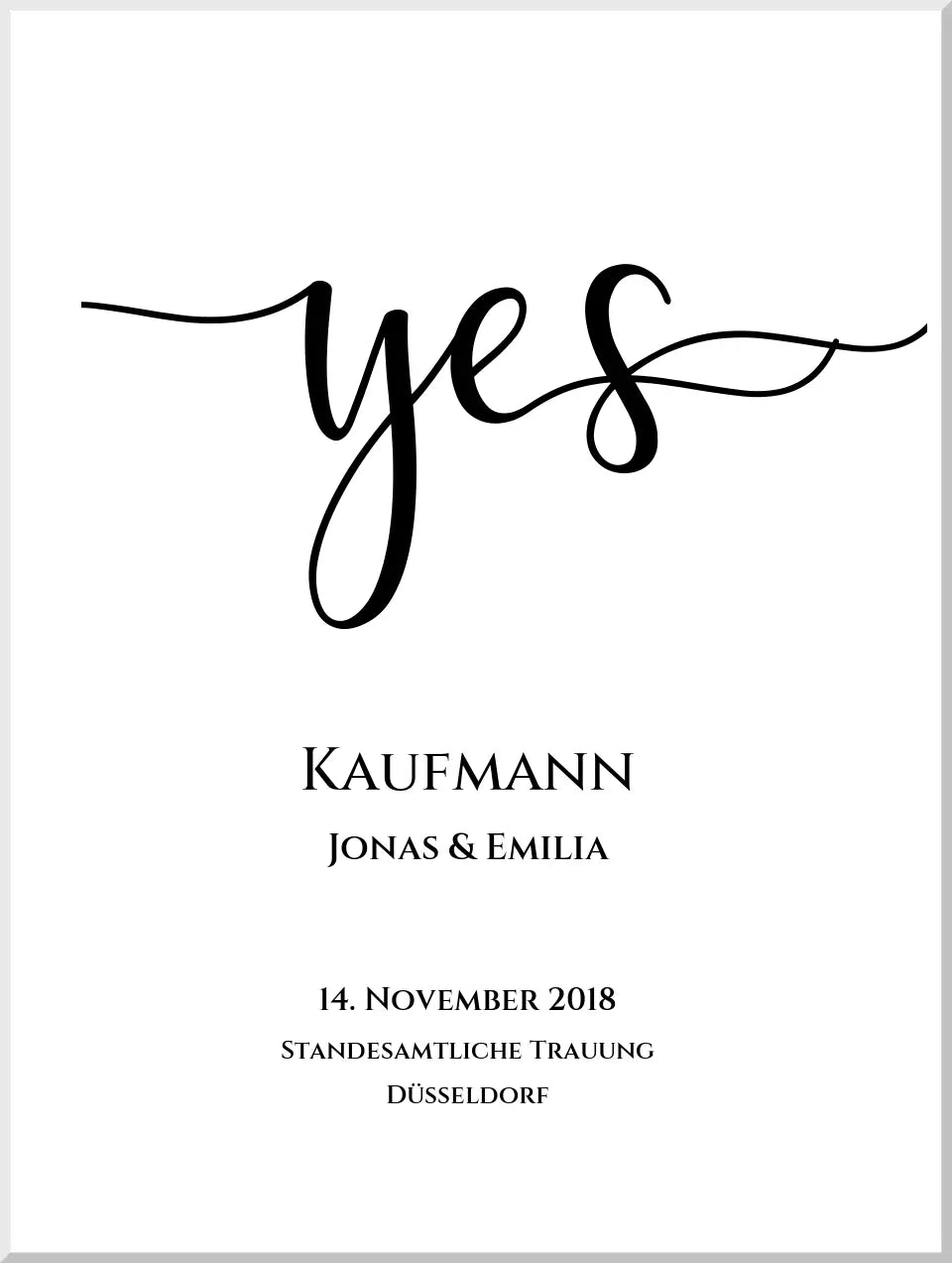 Personalisiertes Hochzeitsposter "YES" |  Hochzeitsgeschenk mit Namen und Datum