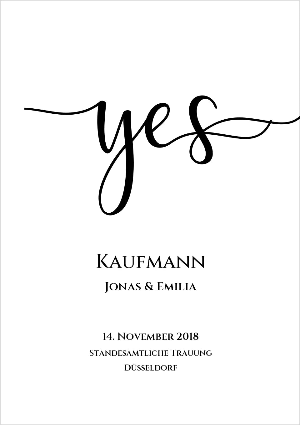 Personalisiertes Hochzeitsposter "YES" |  Hochzeitsgeschenk mit Namen und Datum