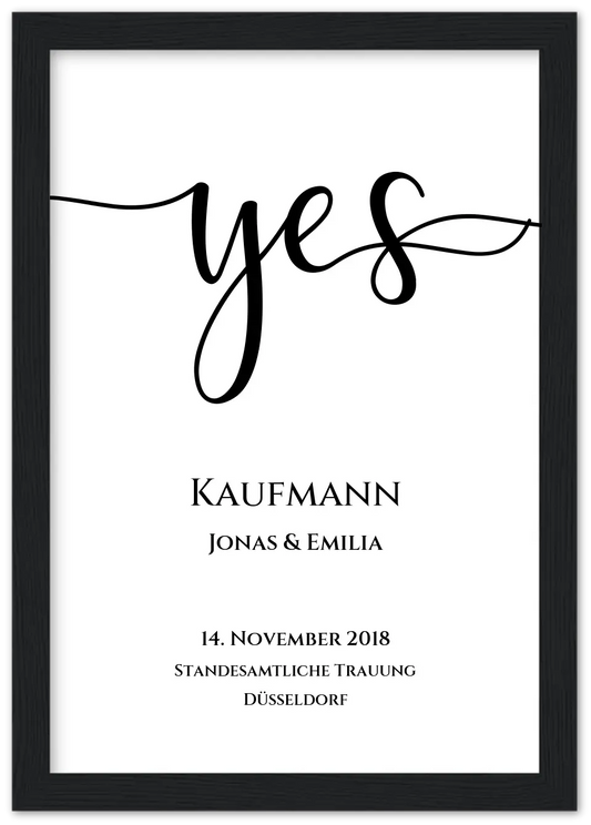 Personalisiertes Hochzeitsposter "YES" |  Hochzeitsgeschenk mit Namen und Datum