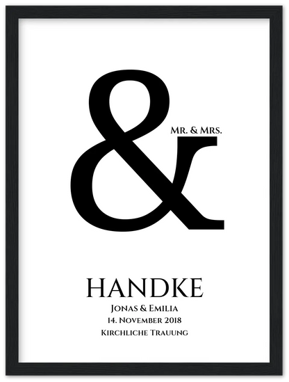 Personalisiertes Hochzeitsposter "Ampersand" | Mr. & Mrs. Bild Hochzeitsgeschenk Premium Matte Paper Wooden Framed Poster - Black - Vertical Gerahmtes Poster
