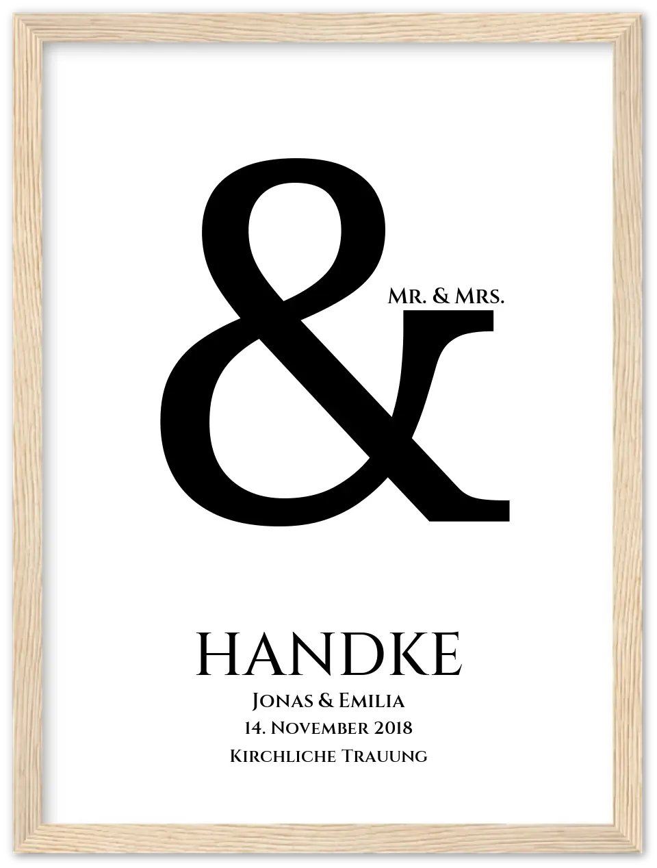 Personalisiertes Hochzeitsposter "Ampersand" | Mr. & Mrs. Bild Hochzeitsgeschenk Premium Matte Paper Wooden Framed Poster - Wood - Vertical Gerahmtes Poster