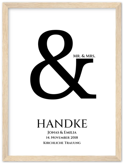 Personalisiertes Hochzeitsposter "Ampersand" | Mr. & Mrs. Bild Hochzeitsgeschenk Premium Matte Paper Wooden Framed Poster - Wood - Vertical Gerahmtes Poster