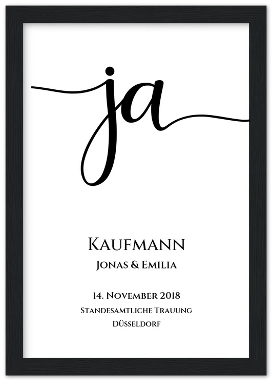 Personalisiertes Hochzeitsposter "JA" |  Hochzeitsgeschenk mit Namen und Datum