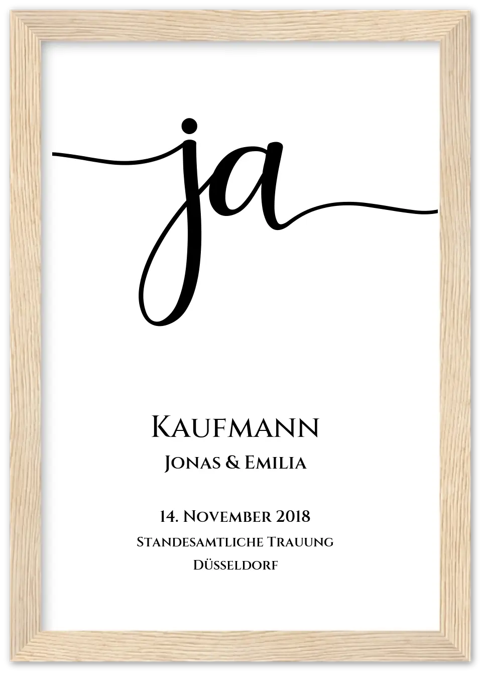 Personalisiertes Hochzeitsposter "JA" |  Hochzeitsgeschenk mit Namen und Datum