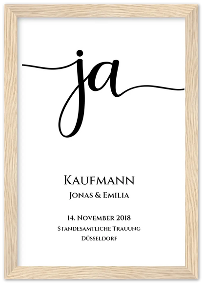 Personalisiertes Hochzeitsposter "JA" |  Hochzeitsgeschenk mit Namen und Datum