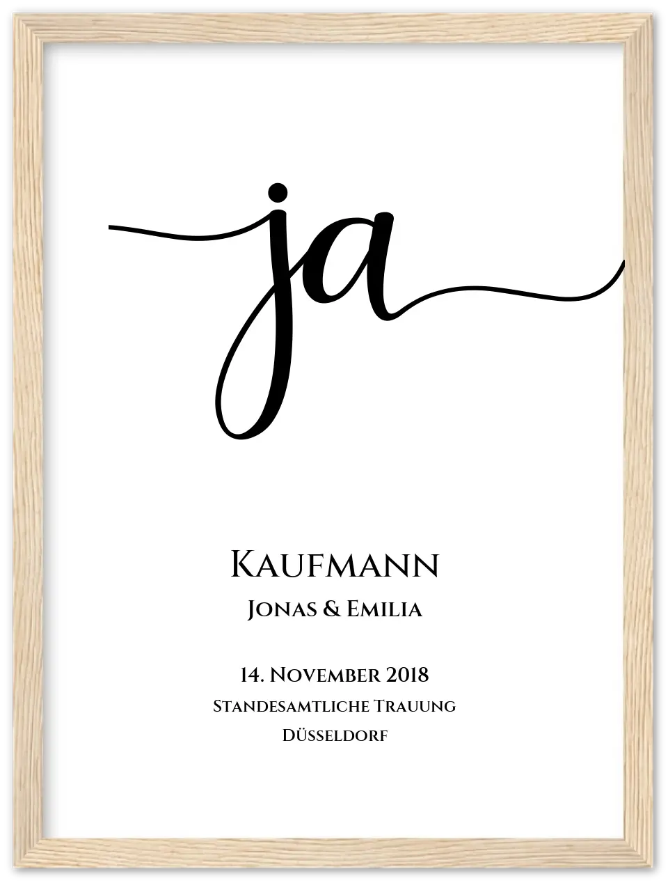 Personalisiertes Hochzeitsposter "JA" |  Hochzeitsgeschenk mit Namen und Datum