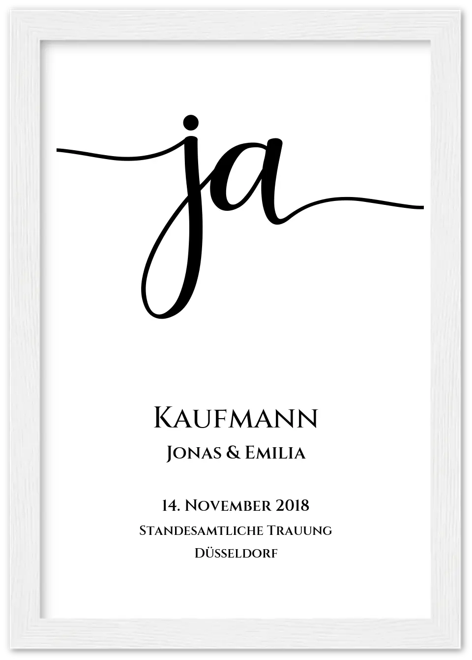 Personalisiertes Hochzeitsposter "JA" |  Hochzeitsgeschenk mit Namen und Datum