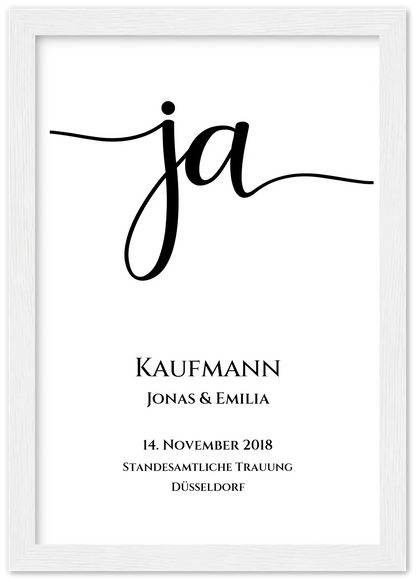 Personalisiertes Hochzeitsposter "JA" |  Hochzeitsgeschenk mit Namen und Datum