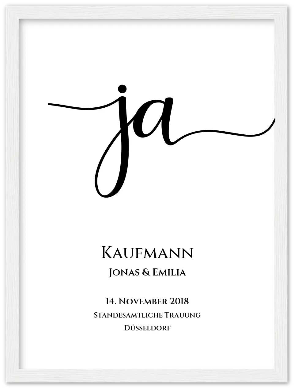 Personalisiertes Hochzeitsposter "JA" |  Hochzeitsgeschenk mit Namen und Datum