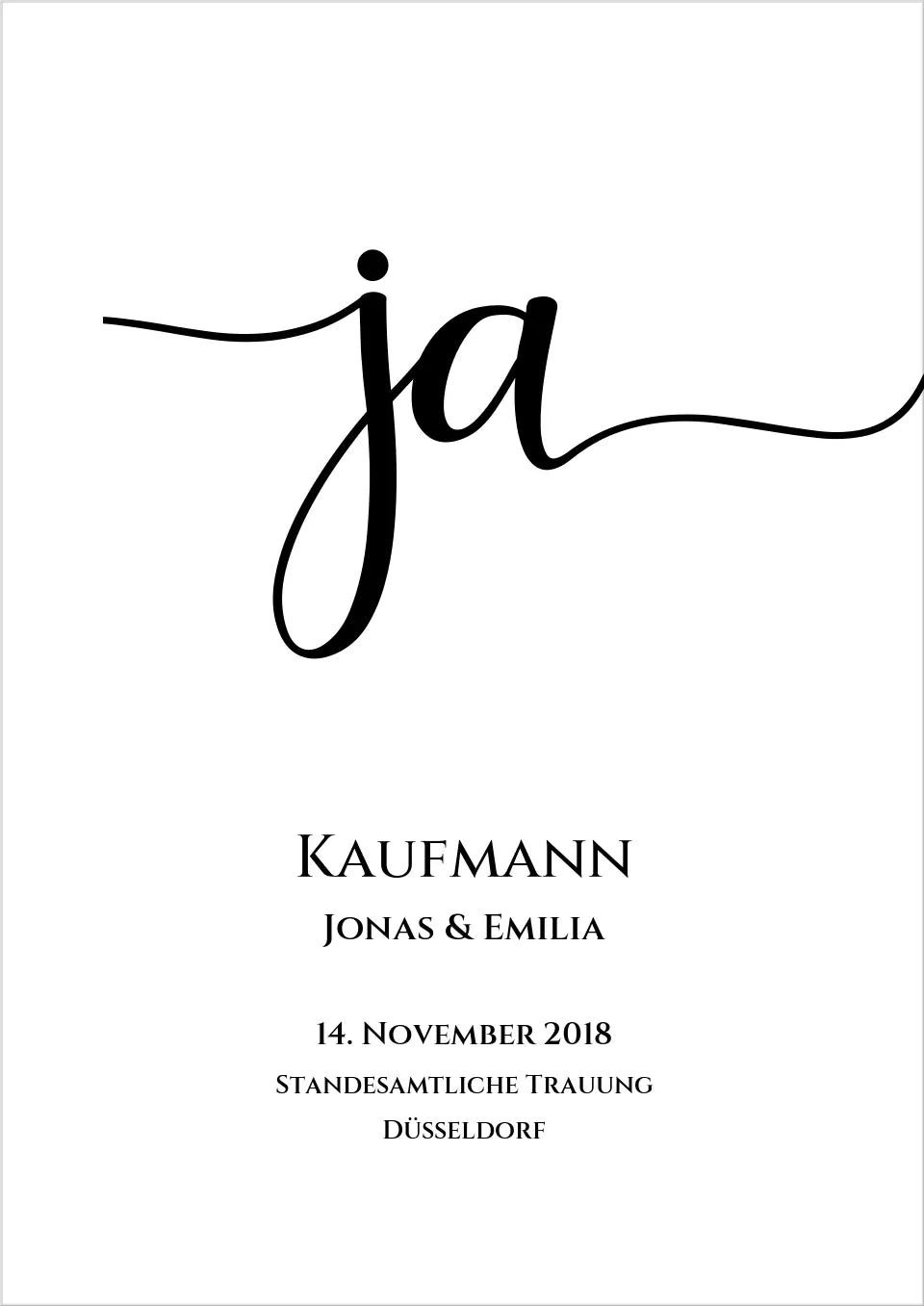 Personalisiertes Hochzeitsposter "JA" |  Hochzeitsgeschenk mit Namen und Datum