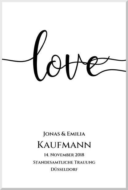 Personalisiertes Hochzeitsposter "LOVE" |  Hochzeitsgeschenk mit Namen und Datum