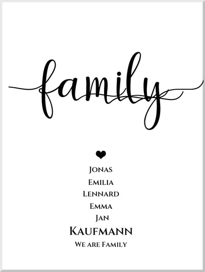 Geschenk Familie Poster "FAMILY" |  Geburtstagsgeschenk, Muttertagsgeschenk, Weihnachtsgeschenk mit Namen personalisiert